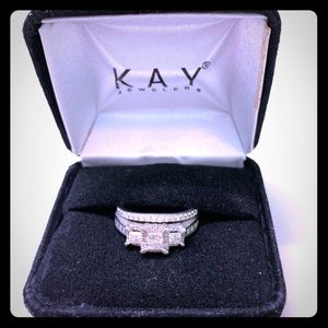 Diamond wedding band and engagement ring